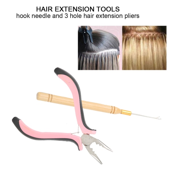 TIMH Hair Extension Krok Nål 3-hulls tangsett i rustfritt stål hårforlenger parykk verktøy