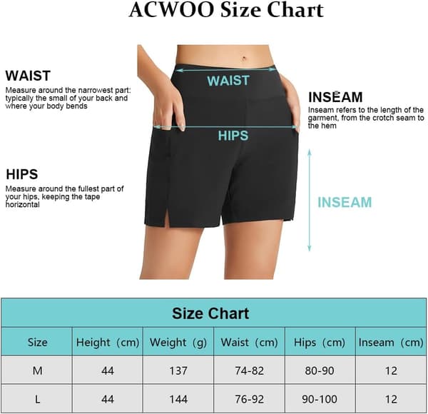 Women's Swim Shorts, High isted Tummy Control Swim Trunks with Pockets, Quick Dry M