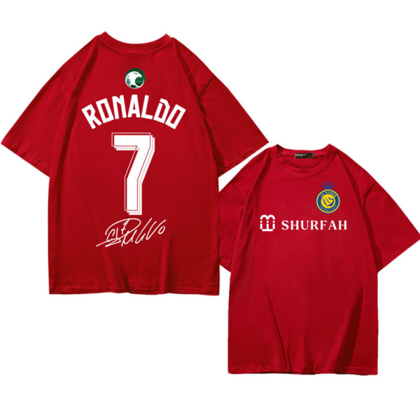 Fodbold Sport Cristiano Ronaldo Signature sommer kortærmet T-shirt sommer print Løs sports drop skulder stil 2XL red