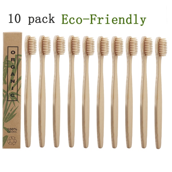 10 kpl Bambuhammasharjat Yksittäin pakattu puhdistava pehmeä bambuhammasharja päivittäiseen elämään Beige++/