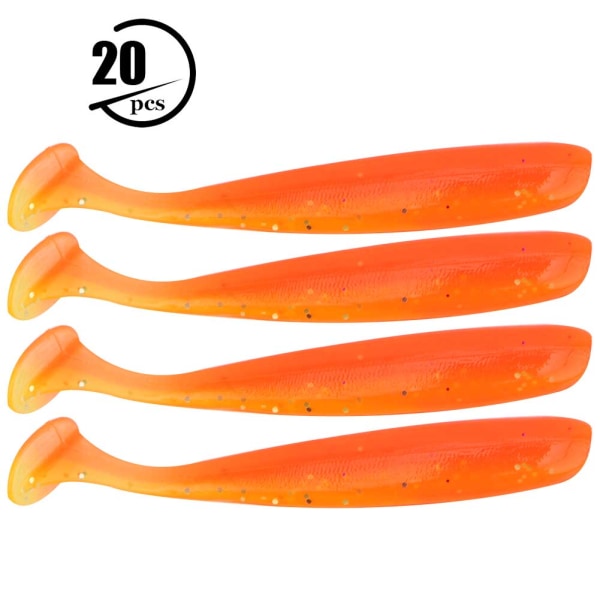 20 st 7,5 cm Mjuka Plastfiskebeten T-svans Grub Maskbetes Fisketackel Tillbehör (Orange)