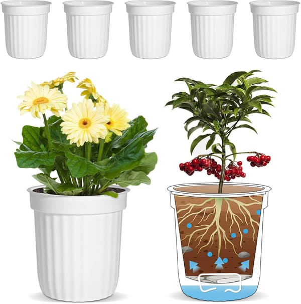 Eco-Friendly Ceramic Plant Pots Set, Self-tering Planters With Drainage System For Air Circulation And Healthy Root Growth