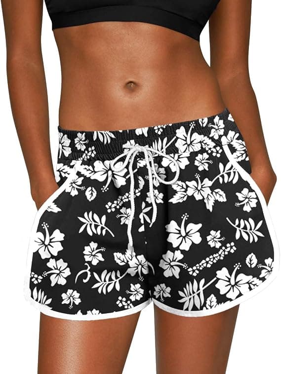 Dame sommerblomstrete strandshorts med lommer, XL[BEMS]