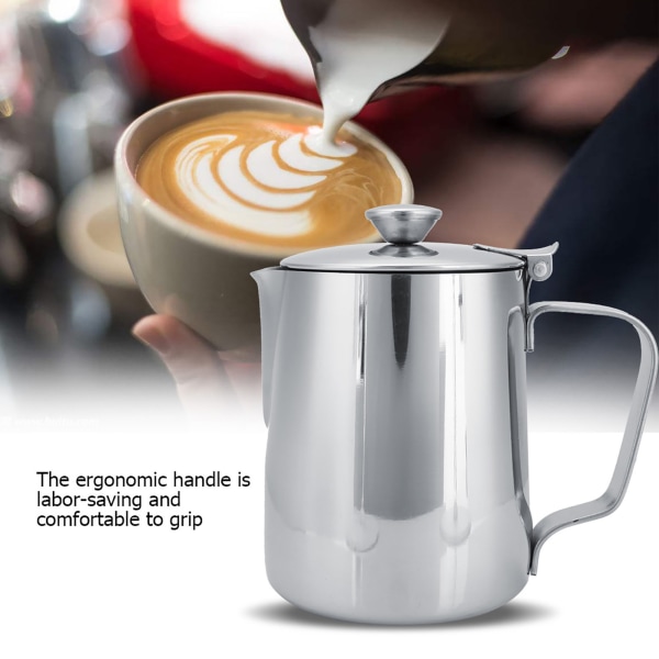 Kaffekoppkrus i rustfritt stål Melkeskummende kanne med lokk for latte kaffekunst (350 ml)/