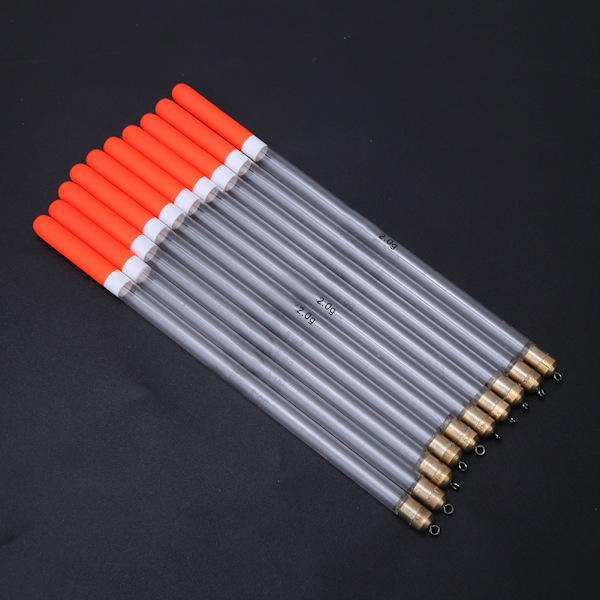 10 stk Holdbare Plastik Fiske Flydere Bobber Stick Tube Multifunktionelle Fiskefoder Agner Tilbehørssæt (2,0 transparent)