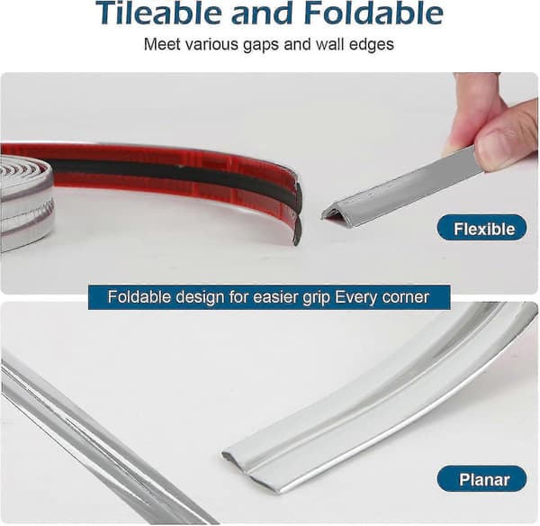 Fleksibel 10M skalerbar og selvklebende PVC-kantlist for flisedekorasjon Silver