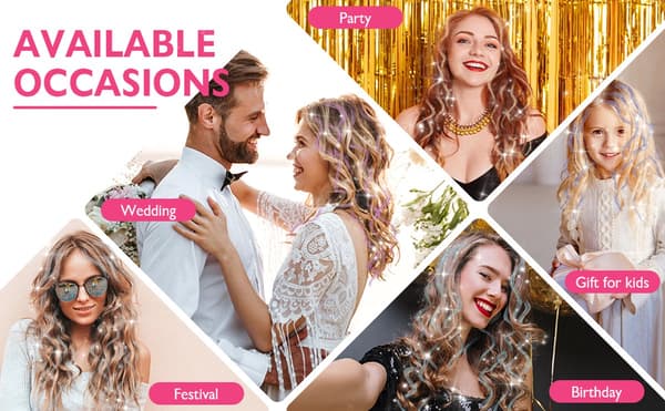 【BEMS】Hårglitter, kongeblå, glitter-extensions, varmebestandig, sett med 18