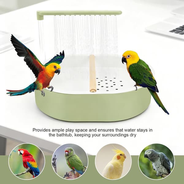 Bird bath, 32 x 26 cm, for parakeets, polypropylene, automatic rainter circulation, bird shower, with 26 ter outlets for green