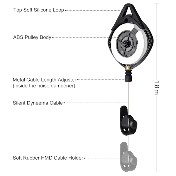 VR-kabelstyring med opptrekkbar takskive - kompatibelt med HTC Vive/Rift S/Oculus Quest2 VR-tilbehør