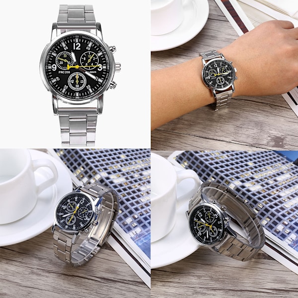 【BEMS】Herre analog ur i rustfrit stålrem, urkasse i legering (sort)