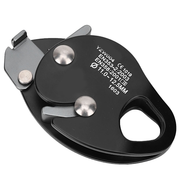 Självbromsande Stop Descender Clamp Grab Räddningsring Klättringsutrustning för 11-12,5 mm Rep (svart)