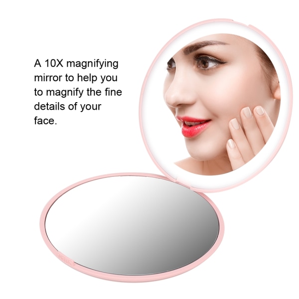 TIMH Portable Foldable 10X Magnification Mini 12 LEDs Makeup Mirror Cosmetic Tool (Rosa)