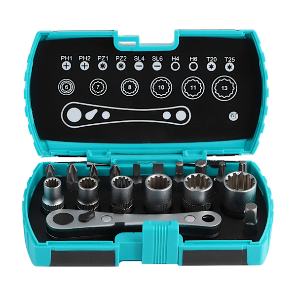 18 i 1 Mini 1/4in Spärrnyckel Skruvmejsel Bit Set Multifunktions bilreparationsverktyg