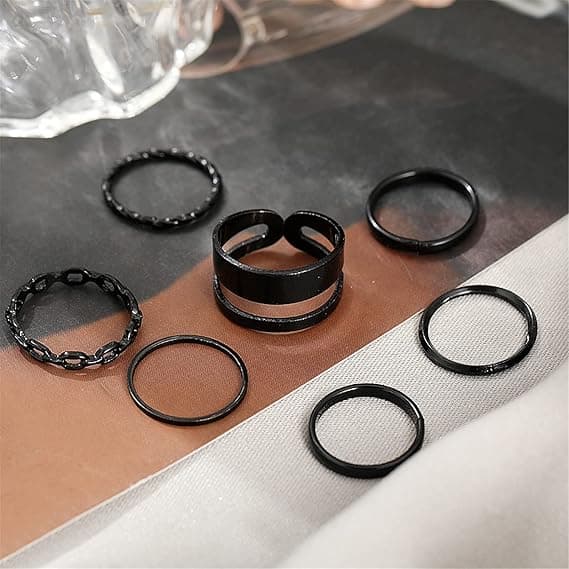 Sort kvindering sæt Knuckle Girls Snake Chain Stabelbar Ring Vi
