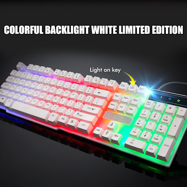USB-speltangentbord och USB-muskombination LED-bakgrundsbelyst tangentbord Slitstarkt Färgglatt lysande spelmus Datortillbehör