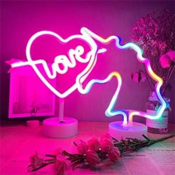 Love Neon Sign Yövalo jalustalla Cupid Heart Neon Makuuhuoneen sisustusparisto ja USB Pink Neon Sign Pink Powered Light