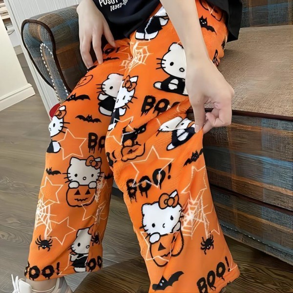 Sarjakuva HelloKitty Flanellipyjamat Pehmotiivistetut naisten lämpimät pyjamat XL Pumpkin KT cat