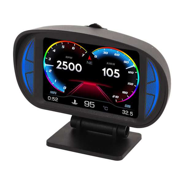 Bil HUD Display OBD2 GPS-läge med lutningsmätare Kompass Hastighet RPM-varningsfunktion Universal för bilar
