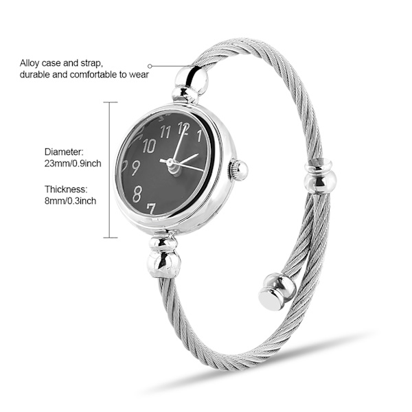 Analog Kvarts Armbandsur med Rund Urtavla och Metallarmband (Arabiska Siffror Svart Urtavla)