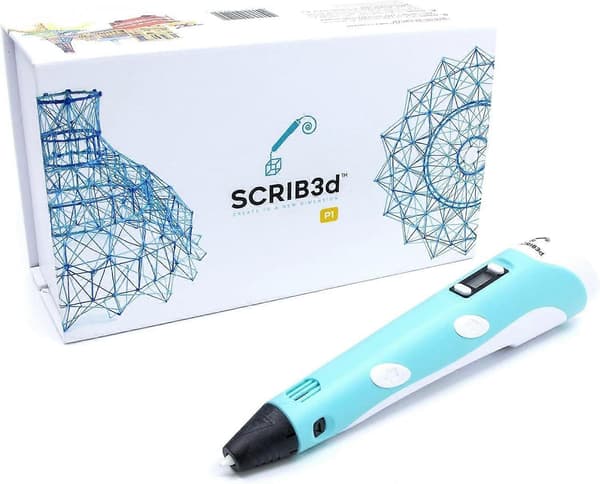SCRIB3D P1 3D-printpen med display - Inkluderer 3D-pen, PLA-filament i 3 startfarver, stencilbog + projektguide og strømadapter