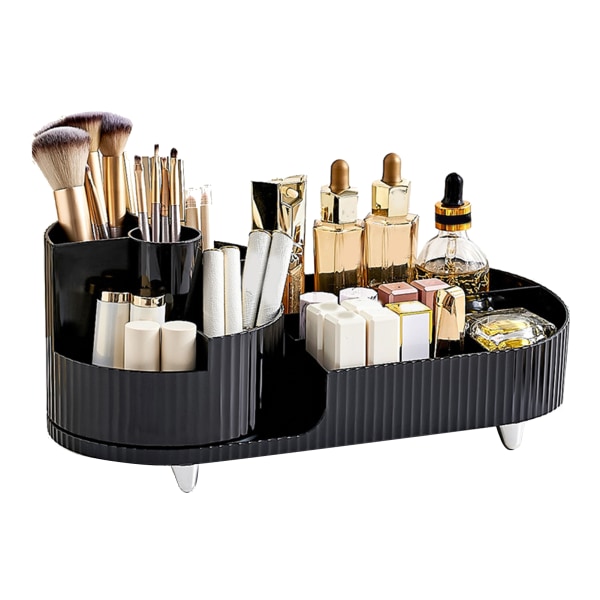 Makeup Storage Organizer Suuri kapasiteetti rei'itetty Ilmainen pyörivä osio kosmeettinen säilytyslaatikko musta