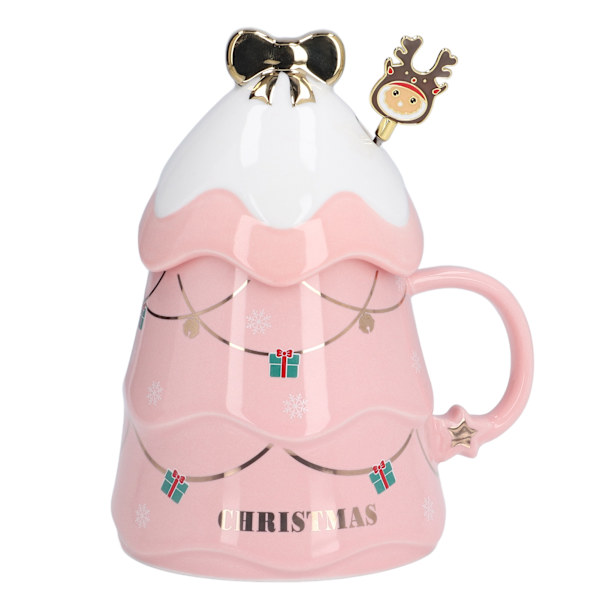Stor Keramik Kaffe Kop med Låg og Ske - 500ml Pink - Perfekt Julegave til Hjemmet og Ferier