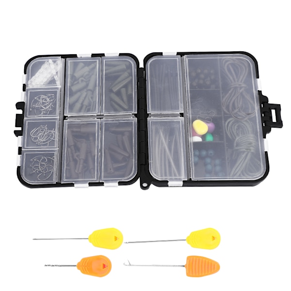 Karpfiskeutrustning Tackle Box Vikter Klippar Betesnålar Krokar Swivel Rigg Kit (med betesnål)