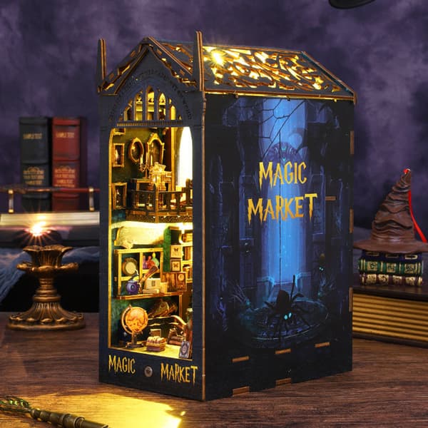 DIY Magics Bazaar bogkrog-sæt med nem montering Dekorative miniaturer Kompatibel med stuen A