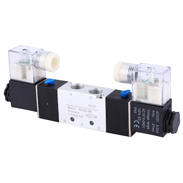 4V220-08 1/4\" Inlopp/Utlopp 1/8\" Avgas Pneumatisk Solenoidluftventil 2 Positioner 5 Vägar (AC220V)