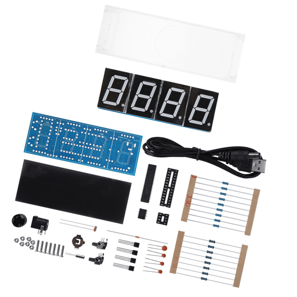 4-sifret DIY Digital LED-klokkesett Automatisk visningstid Temperatur Elektronisk DIY-settklokke -Hvit++