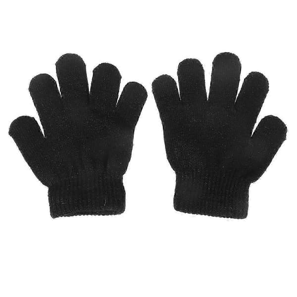 12 par töjbara stickade barnvintervantar med varmt foder Kompatibel med småbarn och barnhandskar Black 12pcs