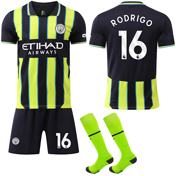 Manchester City 2024-25 udebanetrøje nr. 16 Rodrigo fodboldsæt No.16 Rodrigo #16(90-100 cm)