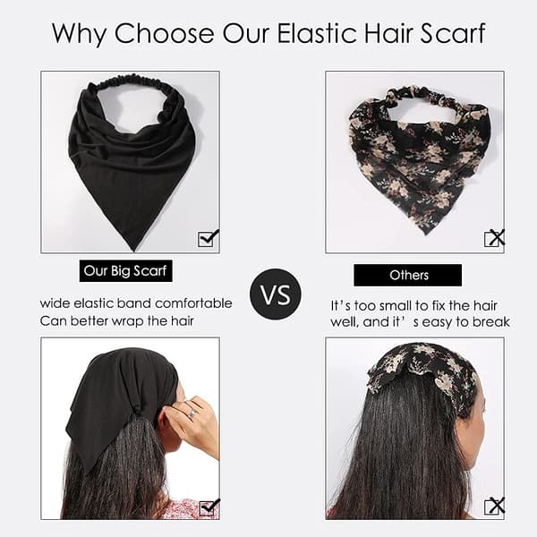 Dame skjerf pannebånd elastisk stor Boho trekant bandana hodeplagg med klips sklisikkert ensfarget hårbånd[BEMS]