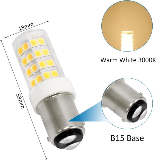 【BEMS】5W LED Sewing Machine Bulb B15d, 220-240V, Equivalent to 40W Incandescent Bulb, Non-Dimmable, 2-Pack