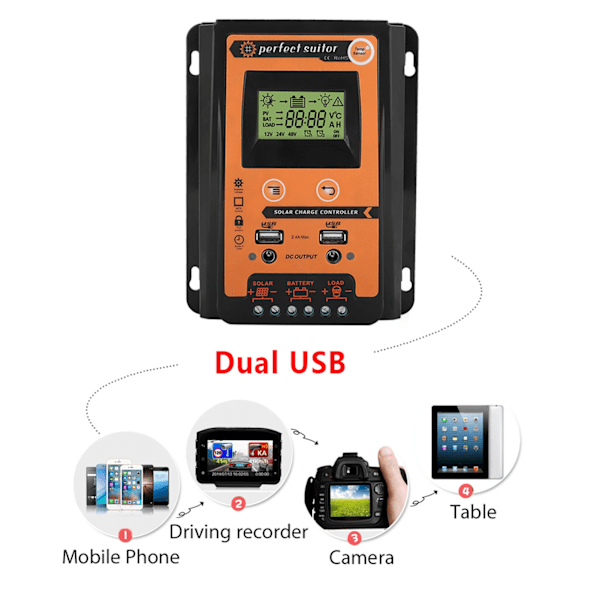 12V/24V 30A PWM MPPT Solcelleladningsregulator Solcellepanel Batteriregulator Dobbel USB LCD-skjerm