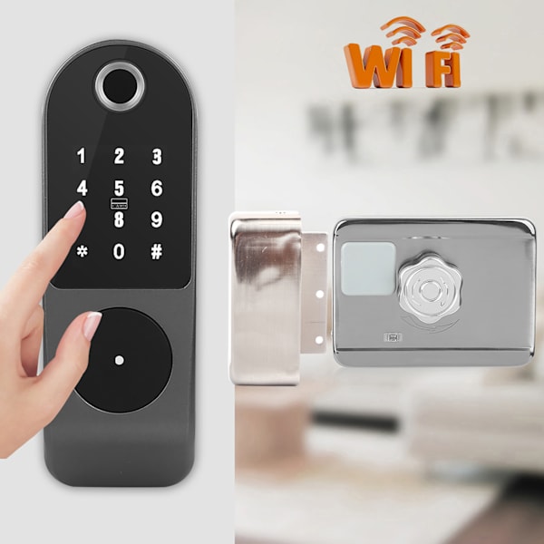 WIFI Dörrlås Fingeravtryck Lösenord IC-kort Nyckel Kabeldragning Gratis Digital Grindsåtkomstkontroll för TUYA