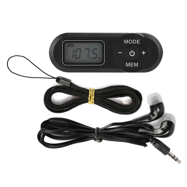 DSP Mini Bærbar 1,1-tommers LCD Digital FM-radio Musikkspiller Svart med øretelefon++