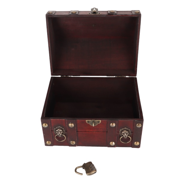Skattekiste opbevaringsboks med kombinationslås Håndværk Udsøgt træskatteboks til smykker Vintage rød