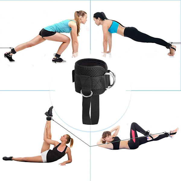 1 Par Ankelstropper for Kabelmaskintilbehør Justerbare Innendørs Treningsankelmansjetter med 4 D-ringer for Kickbacks Glute Trening Beinforlengelser