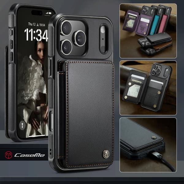 Compatible with iPhone 17 Pro Max Case with Card Holder & RFID Protection [ZHE] Svart