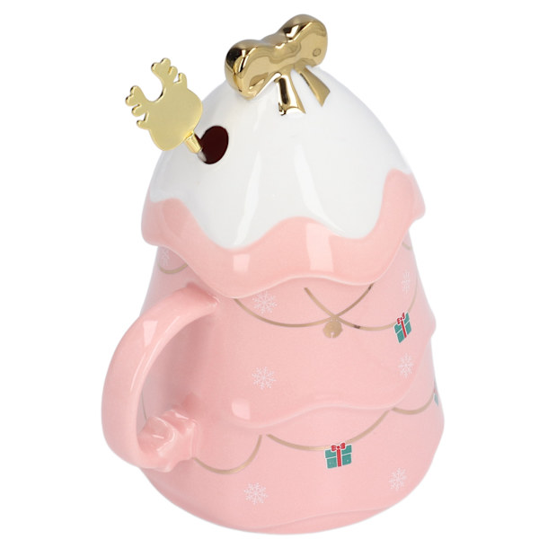 Stor Keramik Kaffe Kop med Låg og Ske - 500ml Pink - Perfekt Julegave til Hjemmet og Ferier