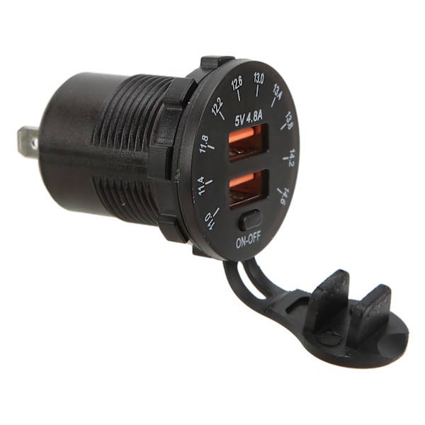 Musta Universaali Kaksois-USB-laturipistoke 4,8A värinäyttö Pikalataus Autolaturi Vedenpitävä 12‑24V