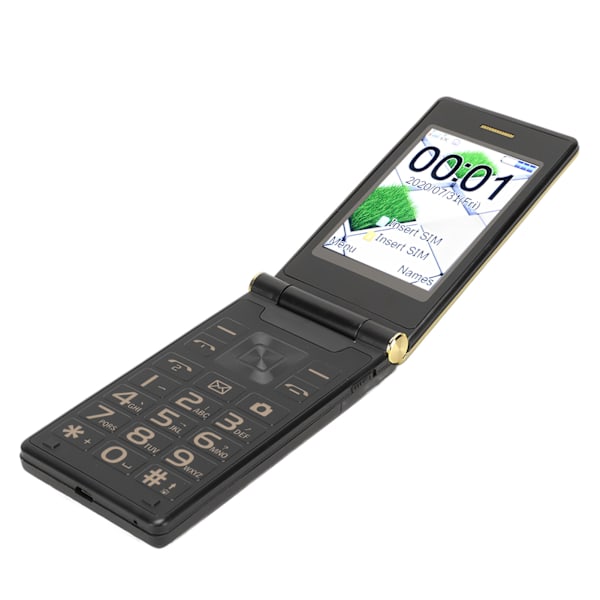 Simpukkapuhelin 2G Suuri näyttö Pitkä valmiusaika Käännettävä puhelin 5900mAh Dual SIM Senioripuhelin Kulta