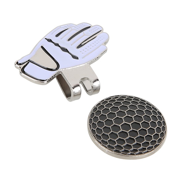Mini Golf Hat Clip i Form af Handske i Rustfrit Stål med Magnetisk Boldmarkør Sort Hvid