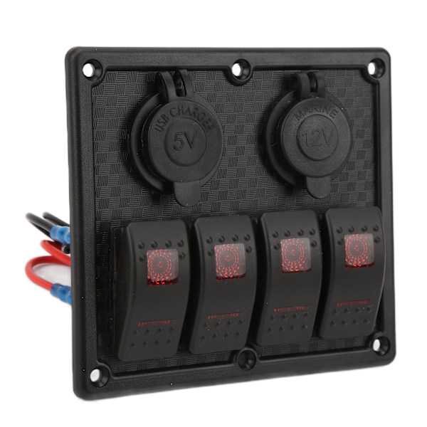 4-osainen keinukytkinpaneeli LED Vedenpitävä Kaksois-USB-latausportti 12‑24V DC 4,8A matkailuautoihin jahteihin punainen