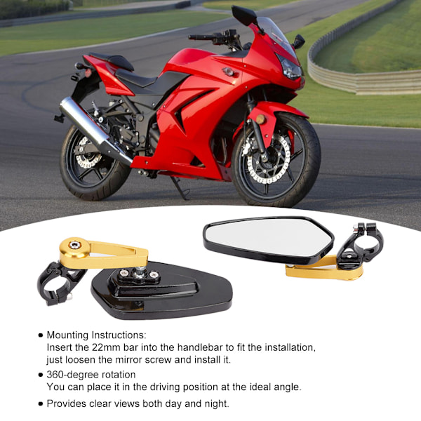 22mm Styr Sidespejle til Street Racing Motorcykler Scootere Side View Guld