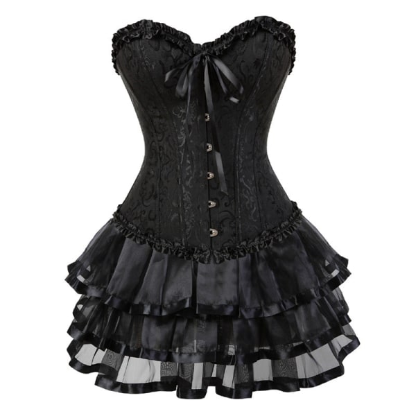 BE-F.ttmstte Kvinders vintage victorianske Steampunk-korsetkjolesæt Sort korset med Tutu-nederdele Showgirl-kostume Black 3XL