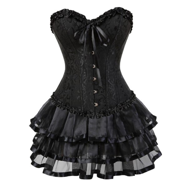 BE-F.ttmstte vintage viktoriansk Steampunk- set för damer, svart korsett med tutu-kjolar Showgirl-kostym Black 3XL