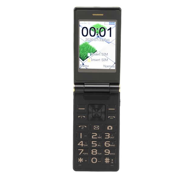 Simpukkapuhelin 2G Suuri näyttö Pitkä valmiusaika Käännettävä puhelin 5900mAh Dual SIM Senioripuhelin Kulta