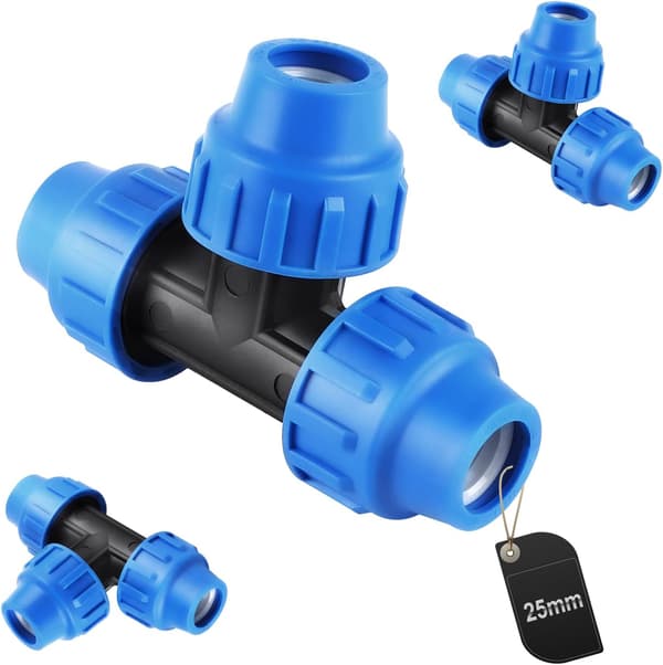 PP-fitting til 25 mm PE-rør, T-forbindelse til vandrør, PPR PVC-tilslutning, 3 stk.
